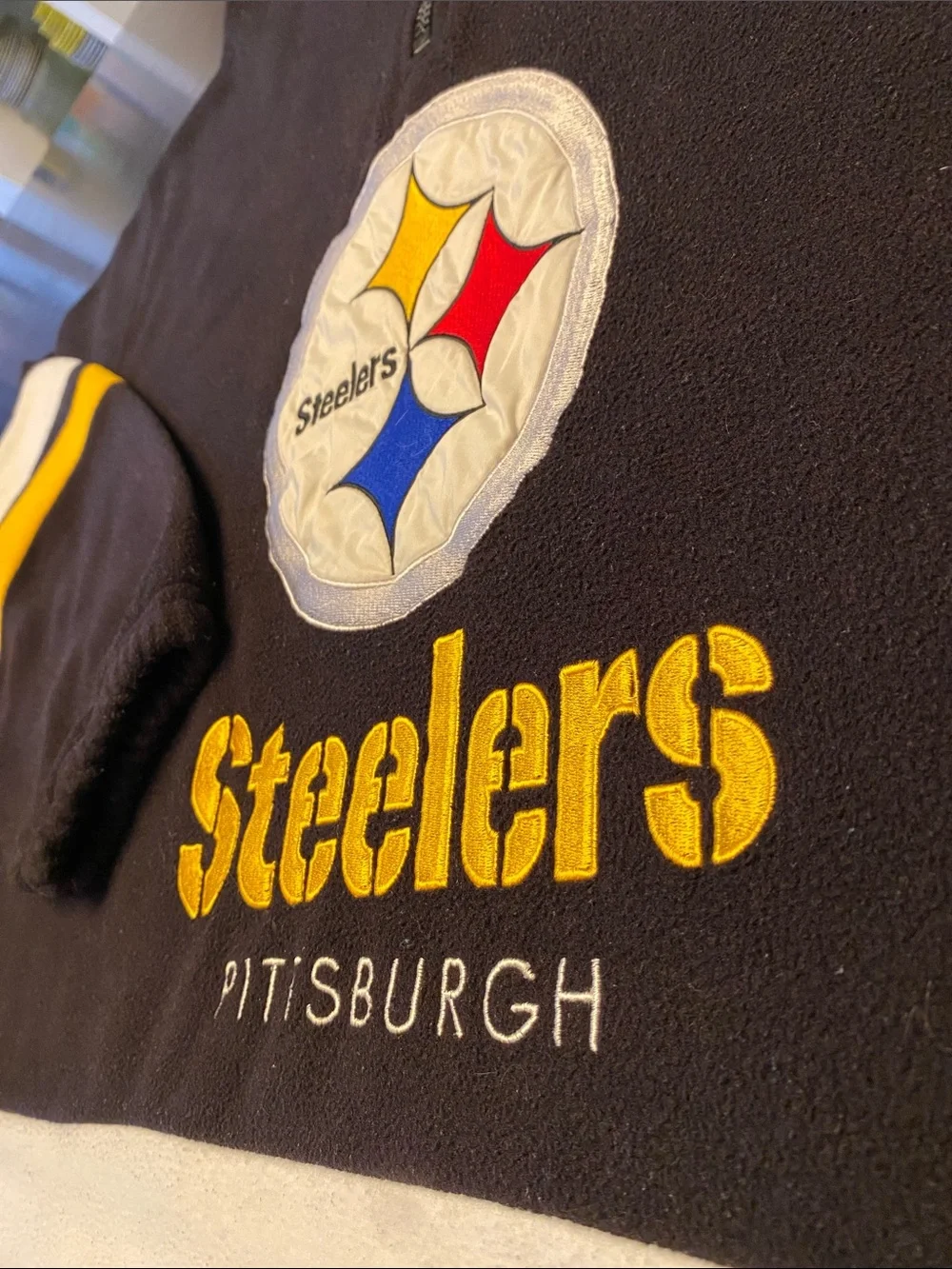 Pittsburgh Steelers Quarter Zip Fleece Embroidered and Stitched Patch throughout
